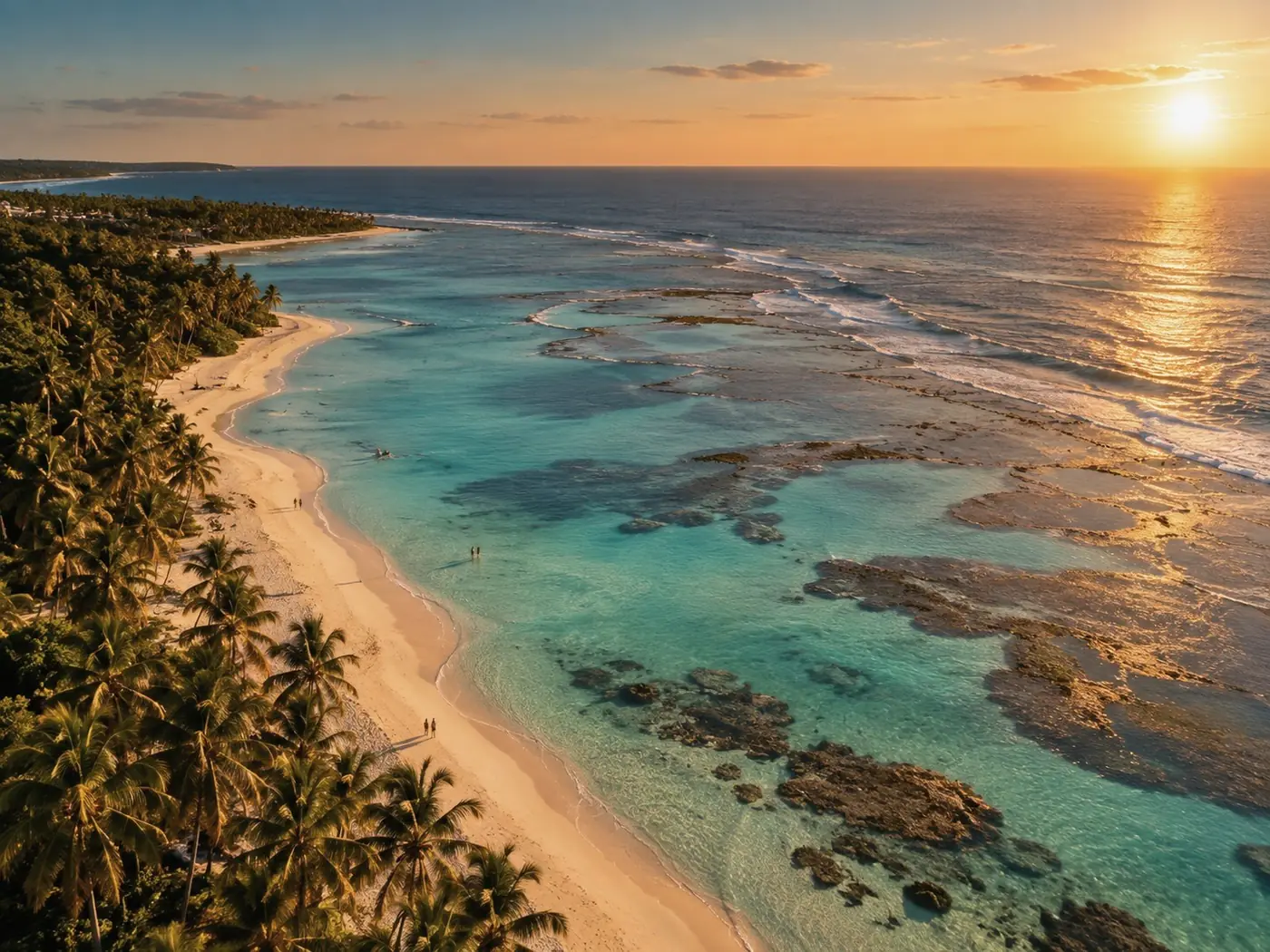 Playa brasileña de aguas turquesa al atardecer