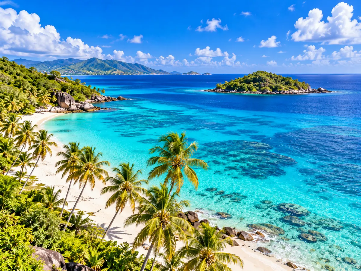 Playa del Caribe con arena blanca, agua turquesa y palmeras